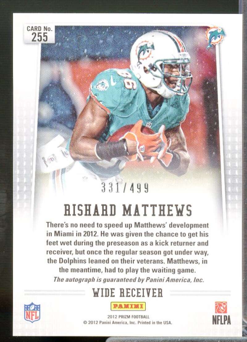 Rishard Matthews Rookie Card 2012 Panini Prizm Autographs #255  Image 2