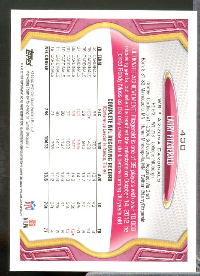 Larry Fitzgerald SP/(pink glove) Card 2013 Topps #430B  Image 2