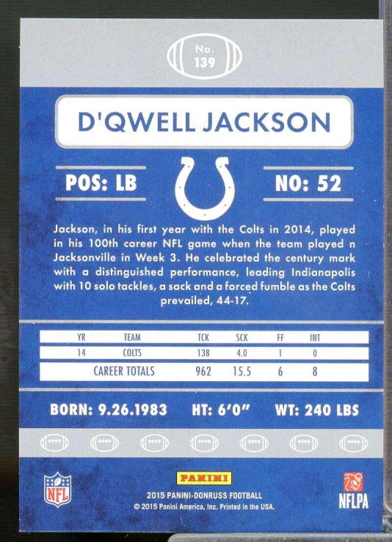 D'Qwell Jackson Card 2015 Donruss Press Proofs Blue #139  Image 2