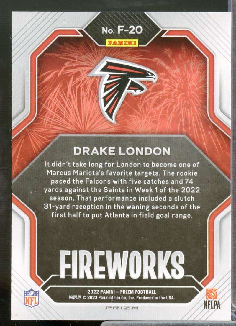 Drake London Rookie Card 2022 Panini Prizm Fireworks Prizms No Huddle #20  Image 2
