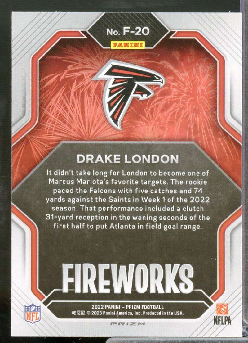 Drake London Rookie Card 2022 Panini Prizm Fireworks Prizms No Huddle #20  Image 2