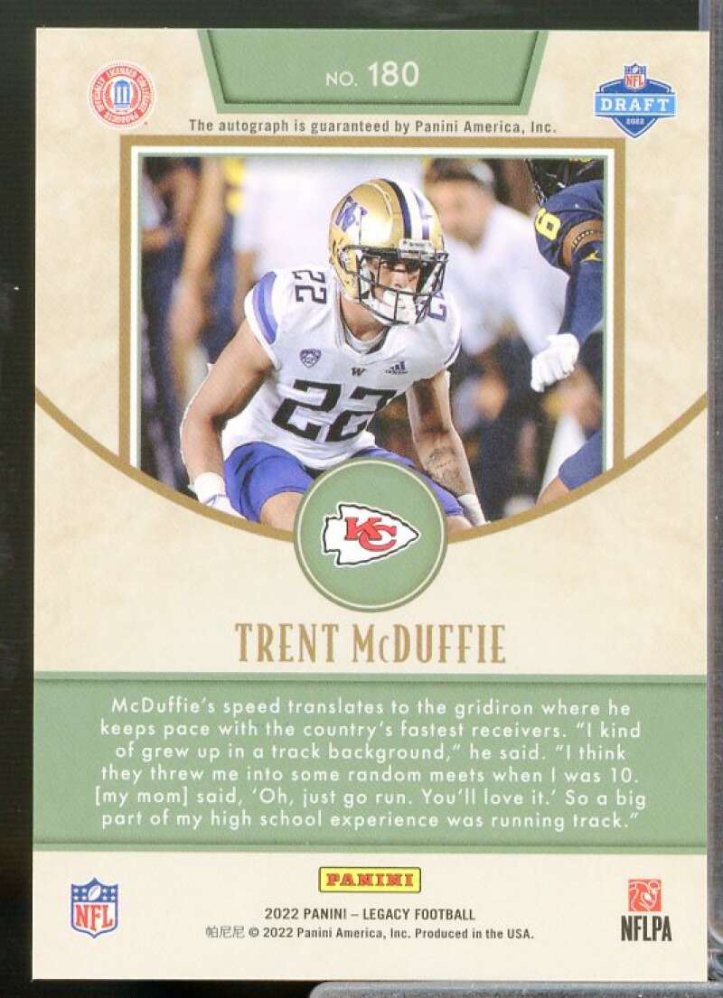 Trent McDuffie Rookie 2022 Panini Legacy Rookies Premium Penmanship Silver #180  Image 2