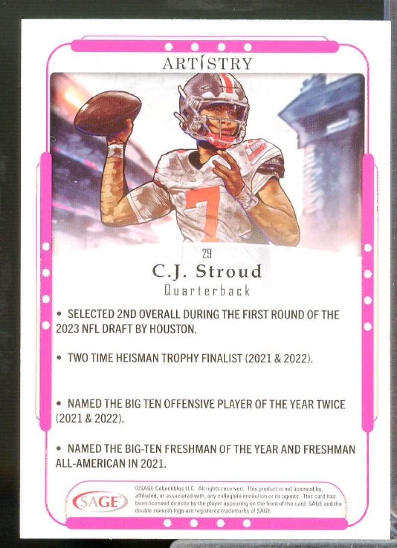 C.J. Stroud Rookie Card 2023 SAGE Artistry #29  Image 2