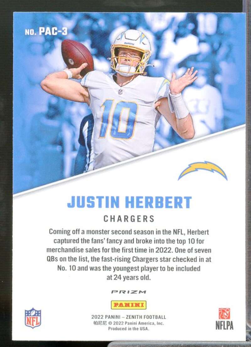 Justin Herbert Card 2022 Zenith '92 Pacific Blue #3  Image 2