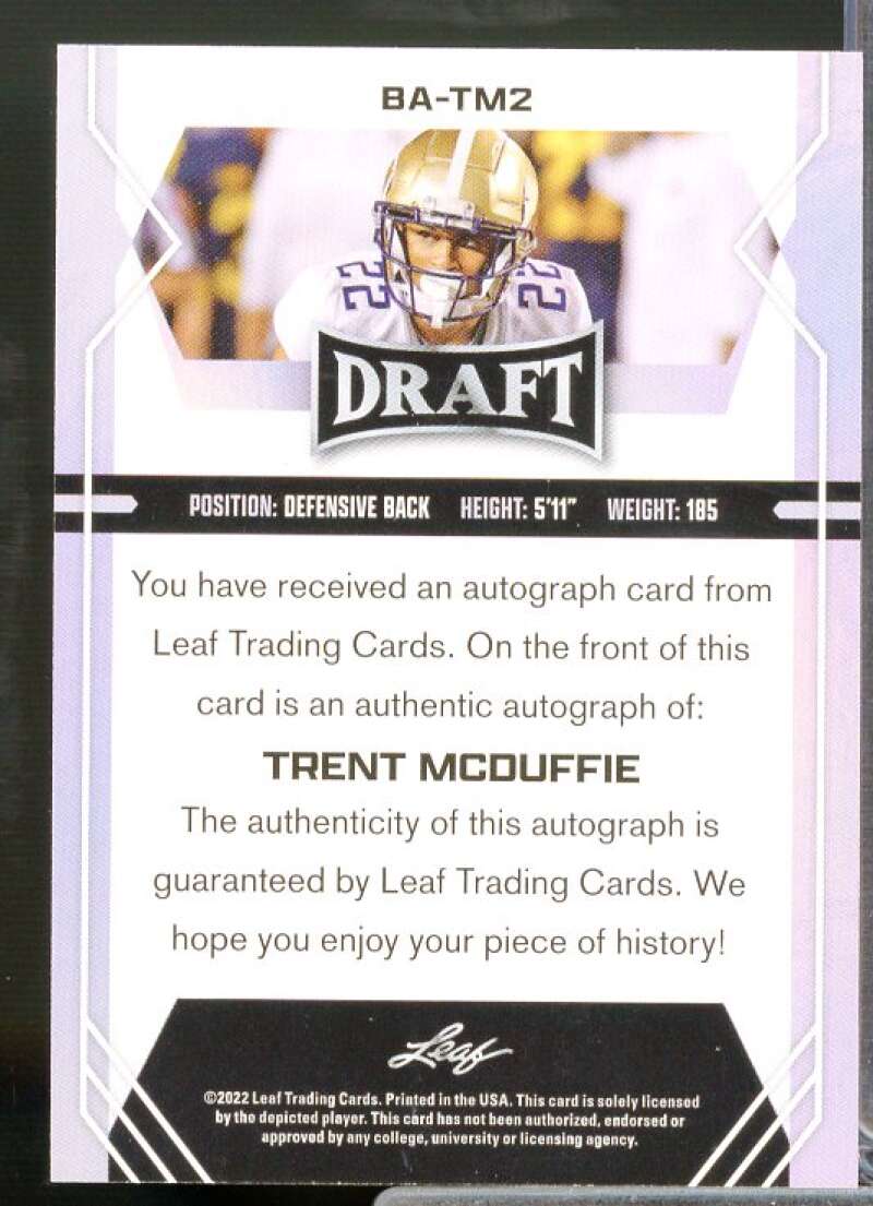 Trent McDuffie Rookie Card 2022 Leaf Draft and Prospects Autographs Red #BATM2  Image 2