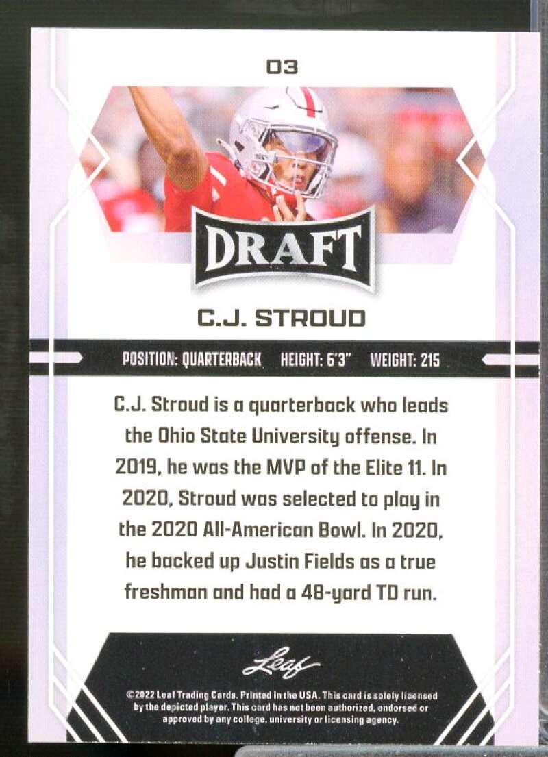 CJ Stroud Rookie Card 2022 Leaf Draft Retail #3  Image 2