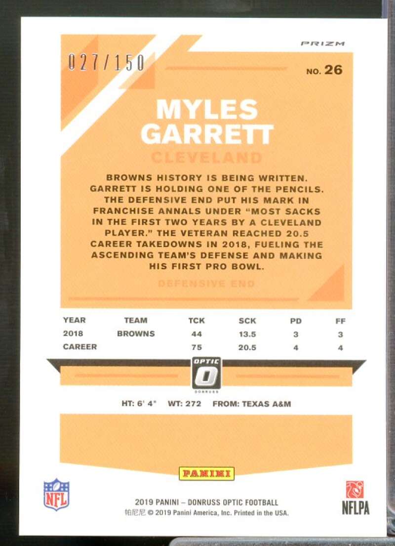 Myles Garrett Card 2019 Donruss Optic Blue #26  Image 2
