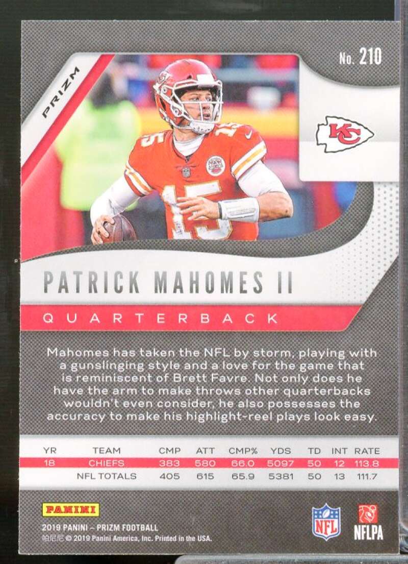 Patrick Mahomes II (read) Card 2019 Panini Prizm Prizms Red White and Blue #210  Image 2