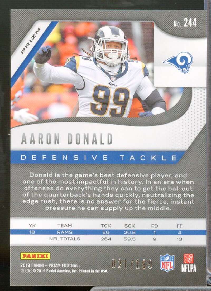 Aaron Donald Card 2019 Panini Prizm Prizms Blue Wave #244  Image 2