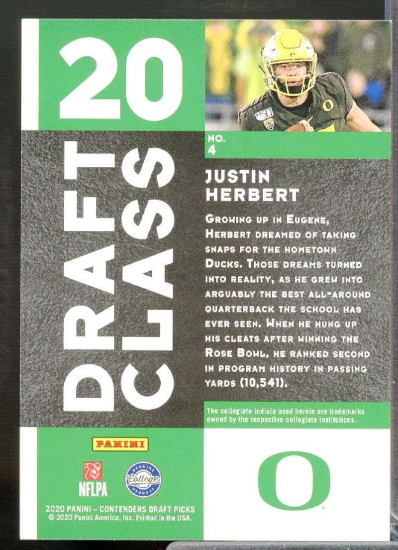 Justin Herbert Card 2020 Panini Contenders Draft Picks Draft Class #4  Image 2