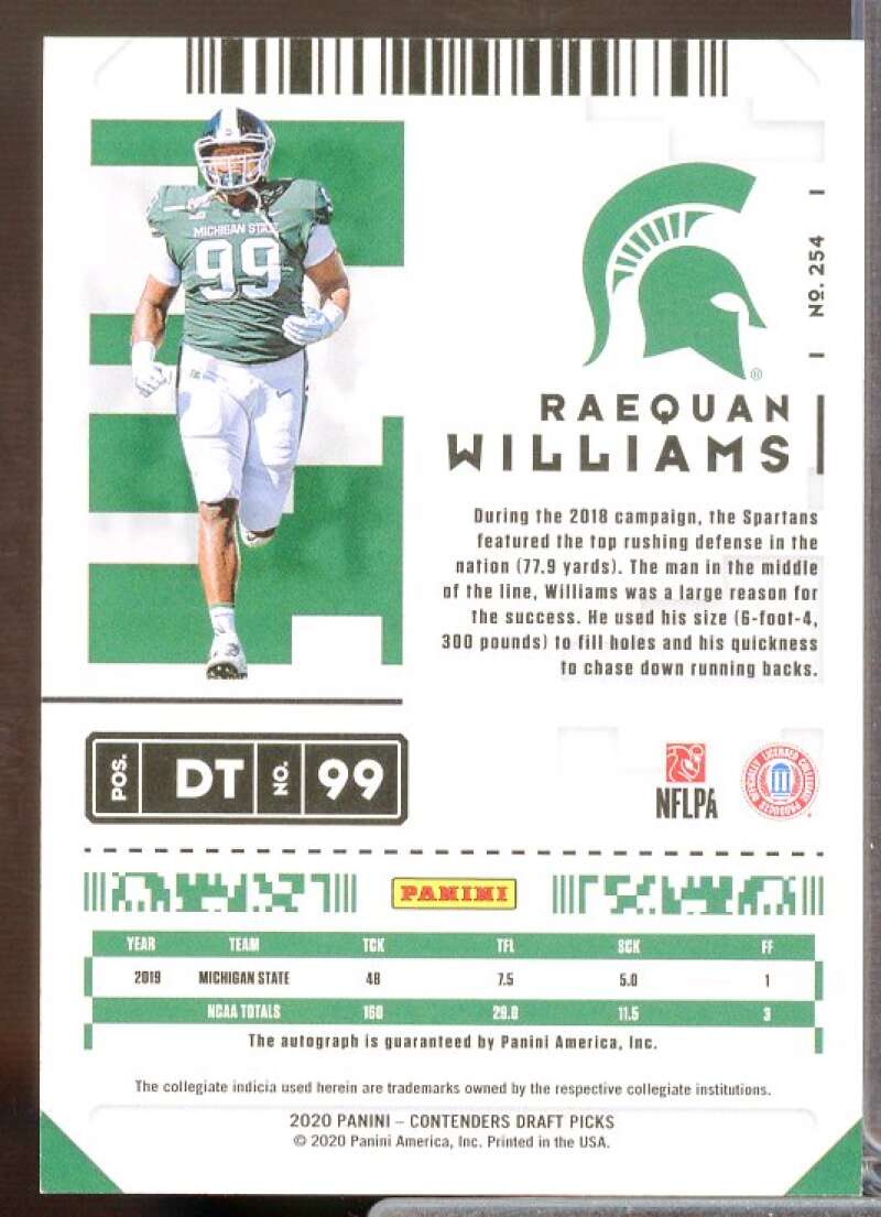Raequan Williams AU Card 2020 Panini Contenders Draft Picks Diamond Ticket #254  Image 2