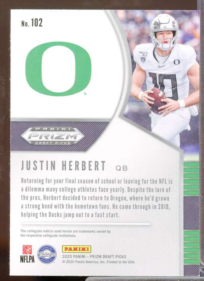 Justin Herbert Rookie Card 2020 Panini Prizm Draft Picks #102  Image 2