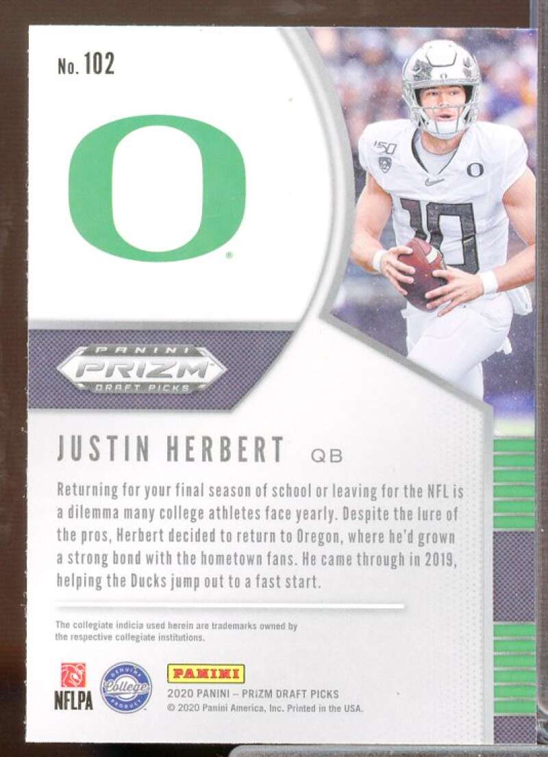 Justin Herbert Rookie Card 2020 Panini Prizm Draft Picks #102  Image 2