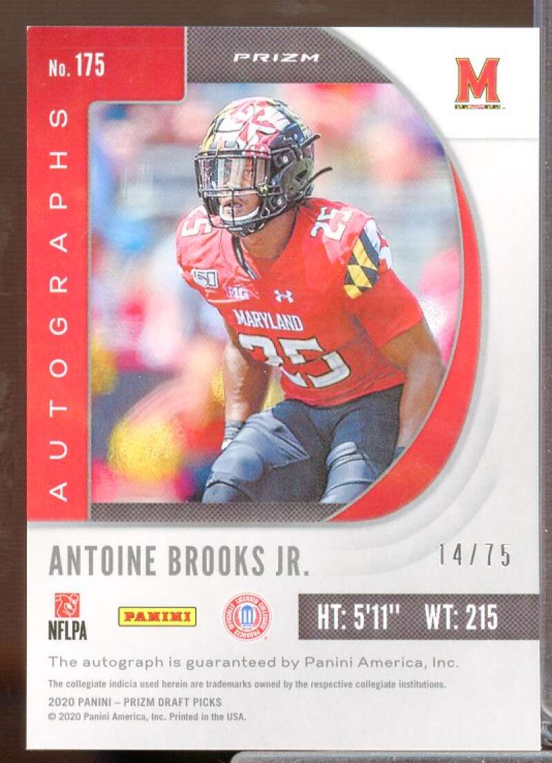Antoine Brooks Jr. 2020 Panini Prizm Draft Picks Autograph Prizms Hyper #175  Image 2