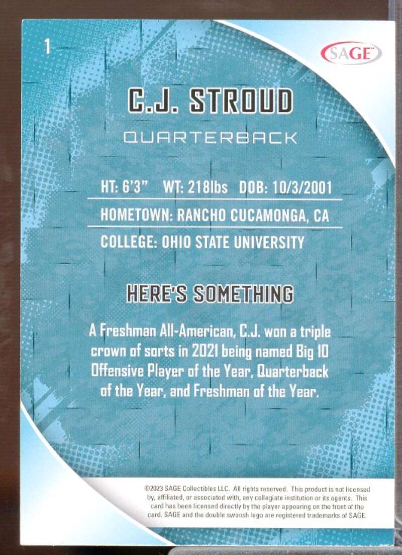 CJ Stroud Rookie Card 2023 SAGE HIT #1  Image 2