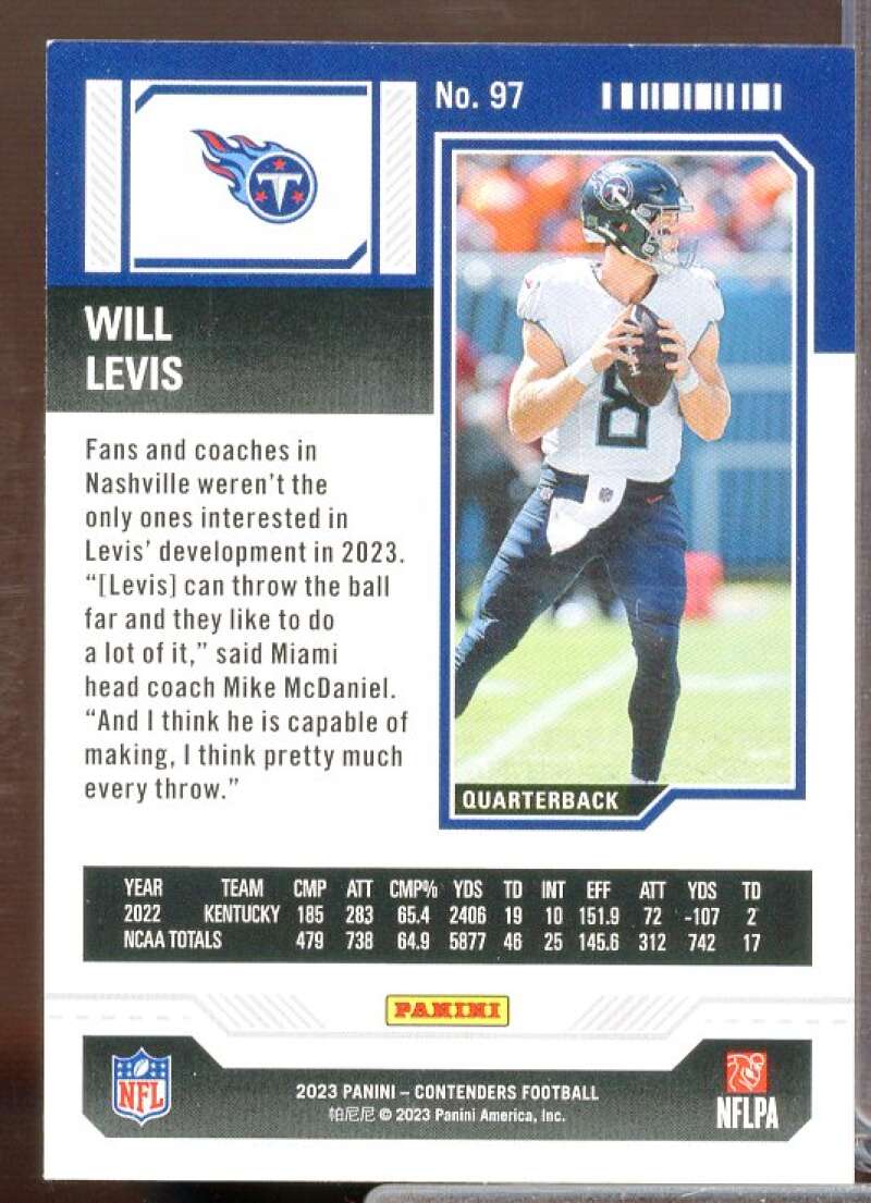 Will Levis Rookie Card 2023 Panini Contenders #97  Image 2