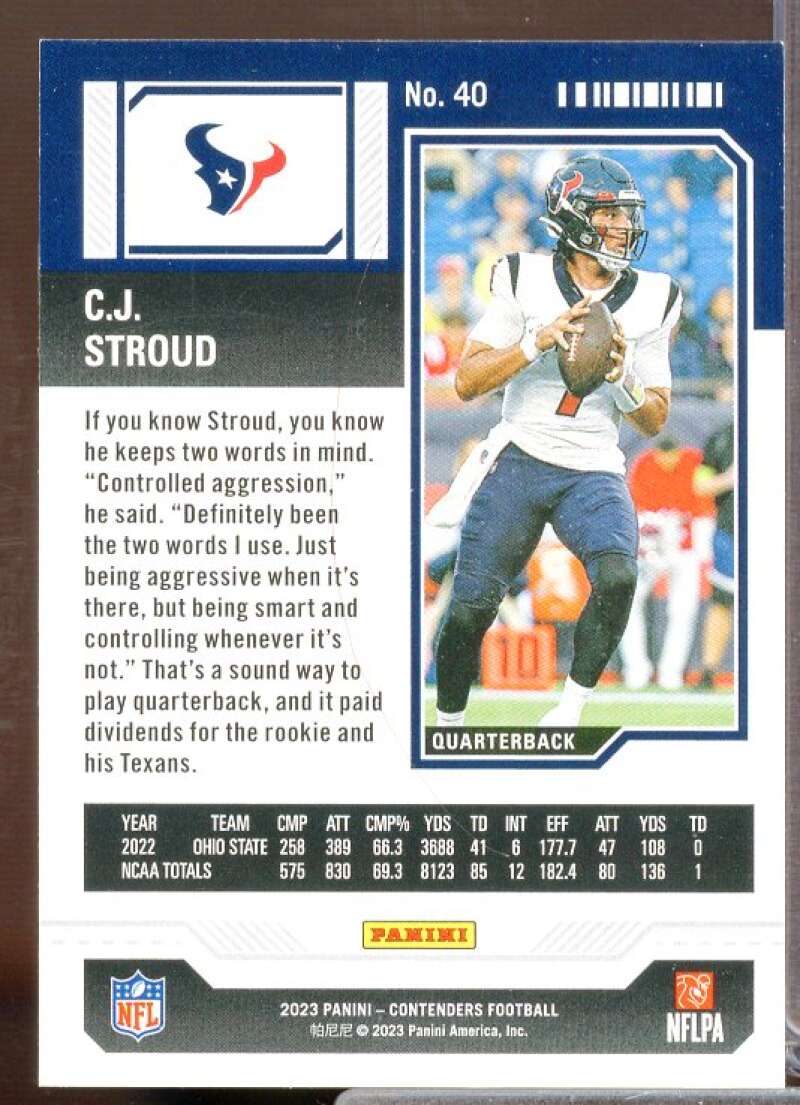 CJ Stroud Rookie Card 2023 Panini Contenders #40  Image 2