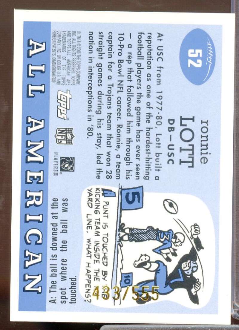 Ronnie Lott Card 2005 Topps All American Gold Chrome #52  Image 2