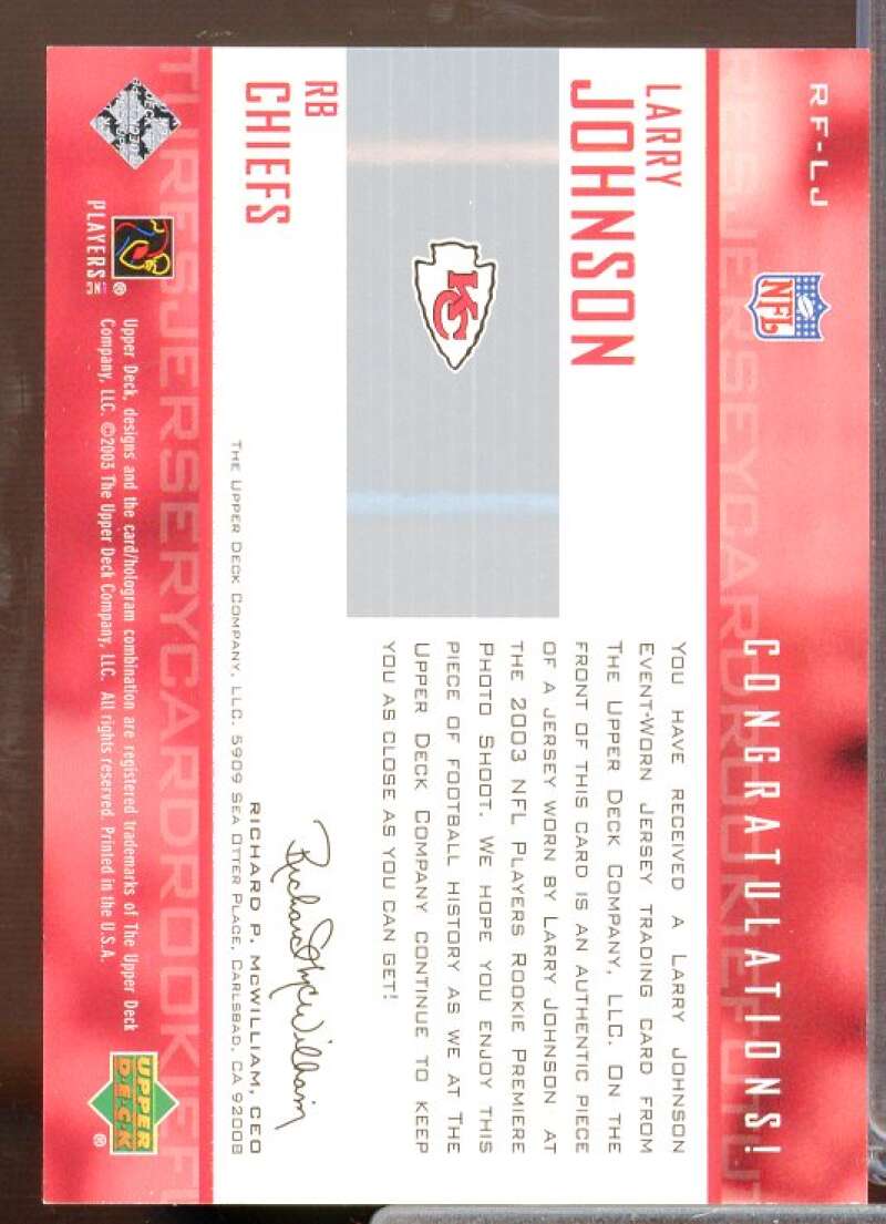 Larry Johnson Rookie Card 2003 Upper Deck Rookie Future Jerseys #RFLJ  Image 2