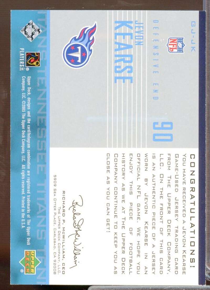 Jevon Kearse 1 Card 2003 Upper Deck Game Jerseys #GJJK  Image 2