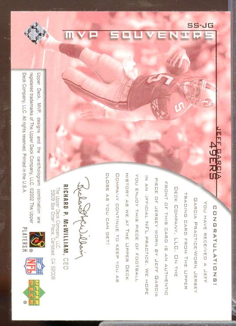 Jeff Garcia Card 2002 Upper Deck MVP Souvenirs #SSJG  Image 2