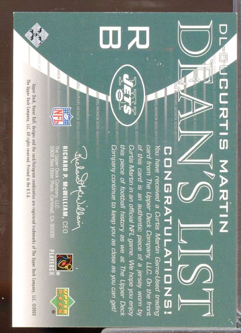 Curtis Martin Card 2003 Upper Deck Honor Roll Dean's List #DLCU  Image 2