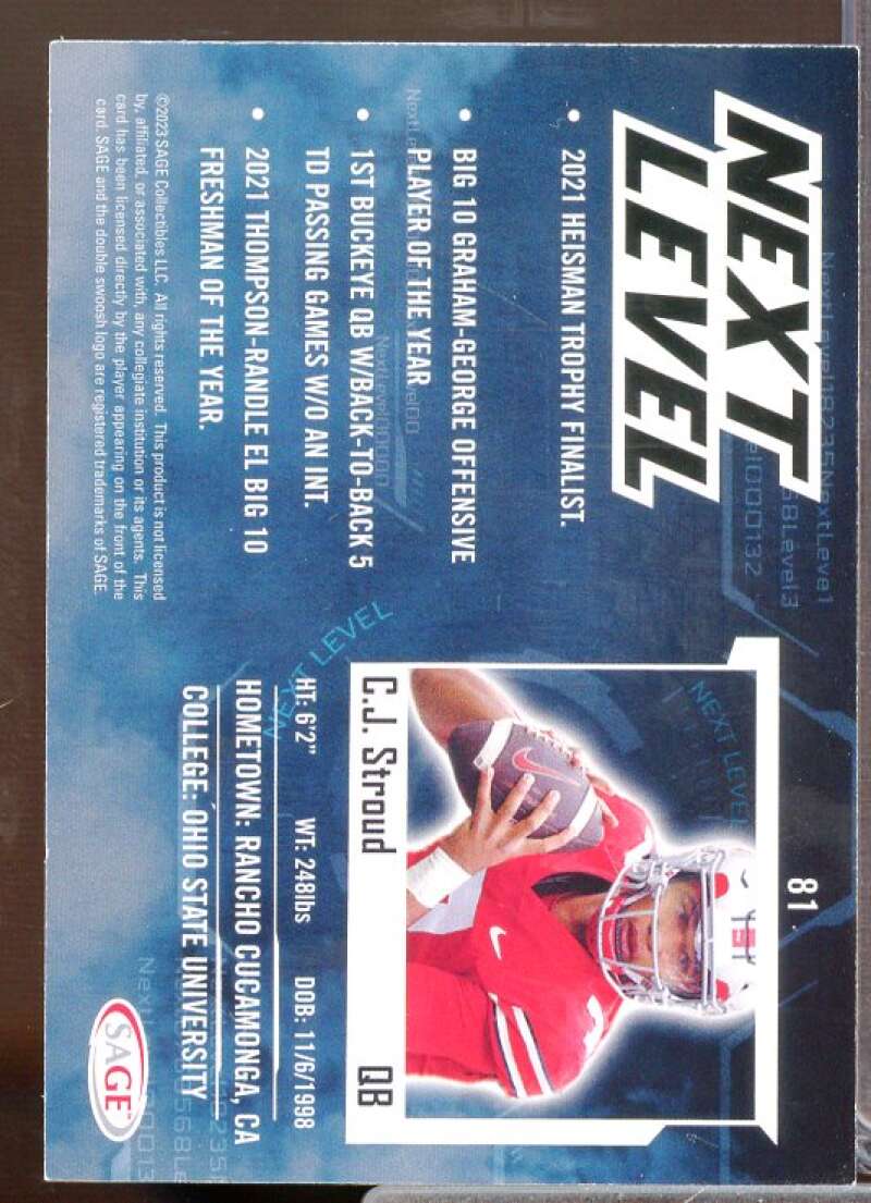 CJ Stroud NL Rookie Card 2023 SAGE HIT #81  Image 2