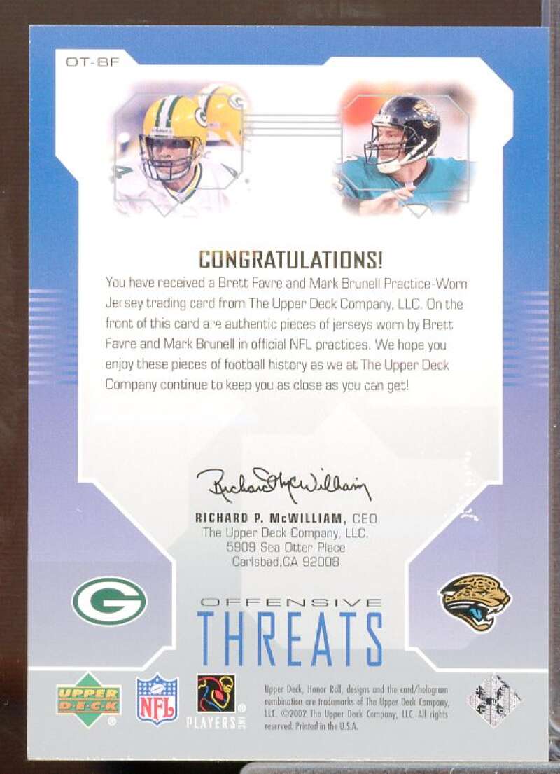 Brett Favre/Mark Brunell 2002 Honor Roll Offensive Threats Dual Jerseys #OTBF  Image 2