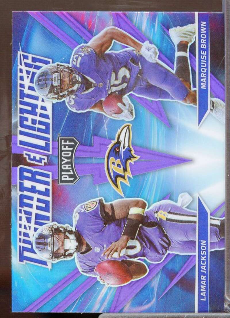 Lamar Jackson/Marquise Brown Card 2021 Playoff Thunder and Lightning Purple #6  Image 1