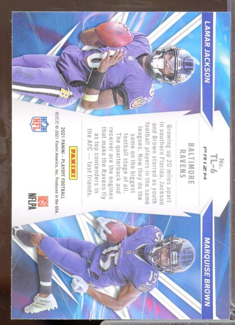 Lamar Jackson/Marquise Brown Card 2021 Playoff Thunder and Lightning Purple #6  Image 2