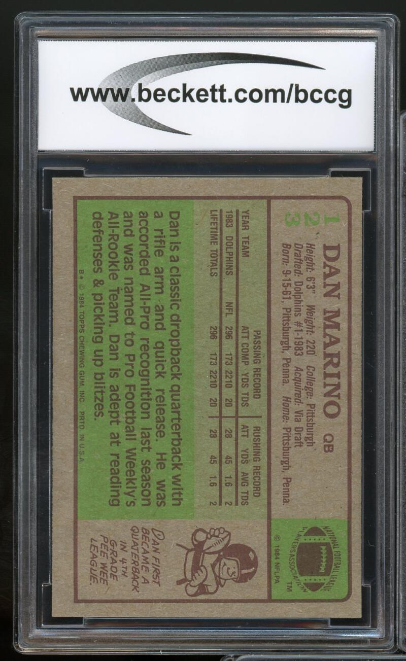 1984 Topps #123 Dan Marino Rookie Card BGS BCCG 9 Near Mint+ Image 2