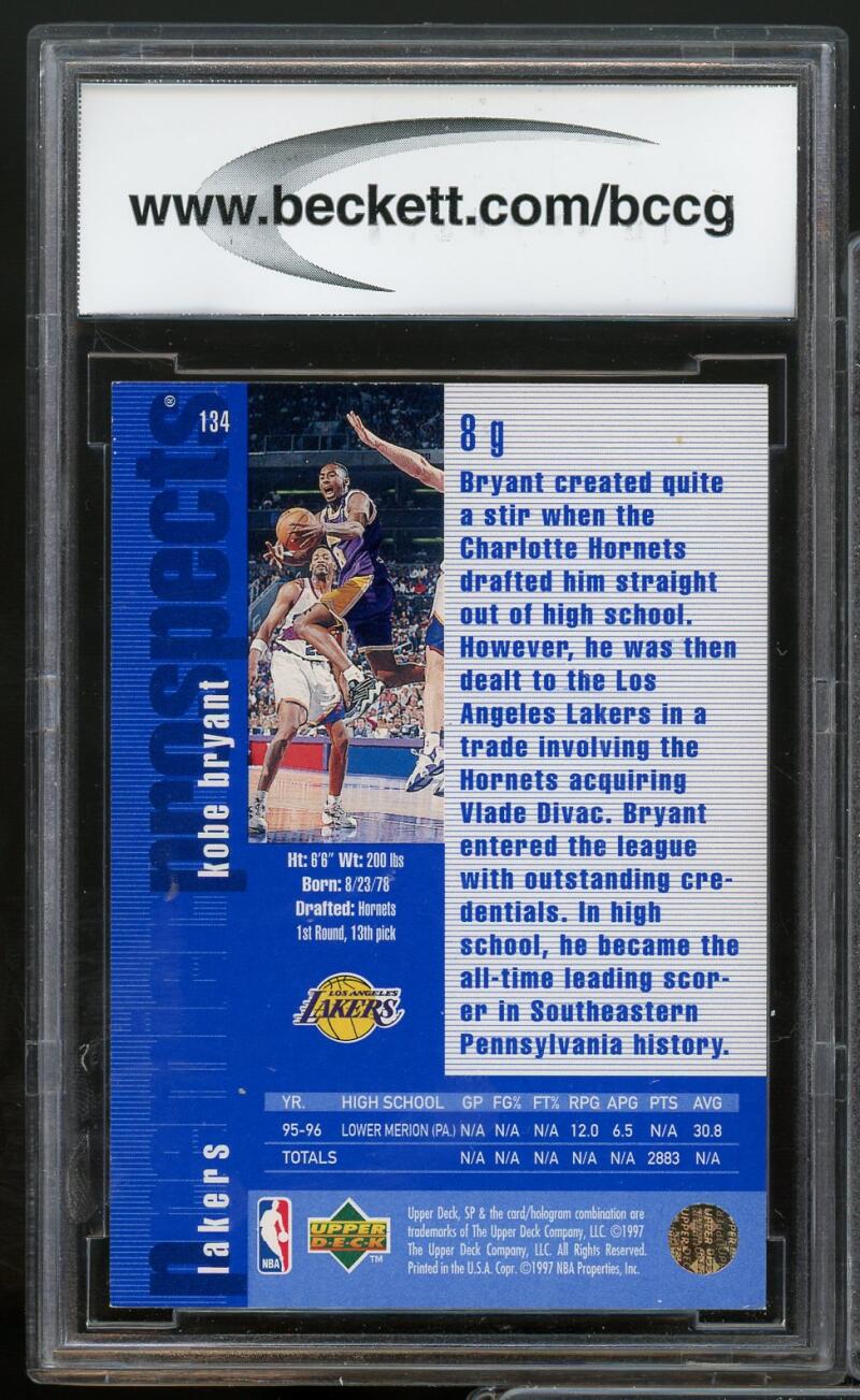 1996-97 SP #134 Kobe Bryant Rookie Card BGS BCCG 10 Mint+ Image 2