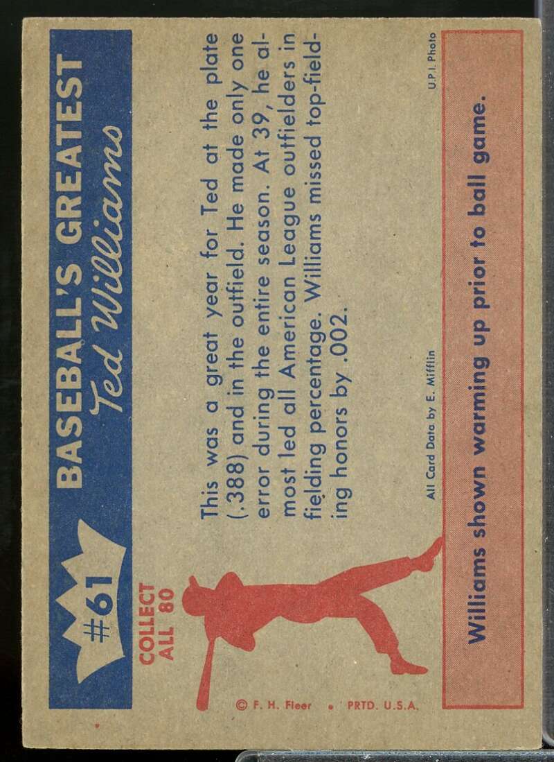 1957 Outfielder Ted Card 1959 Fleer Ted Williams #61  Image 2