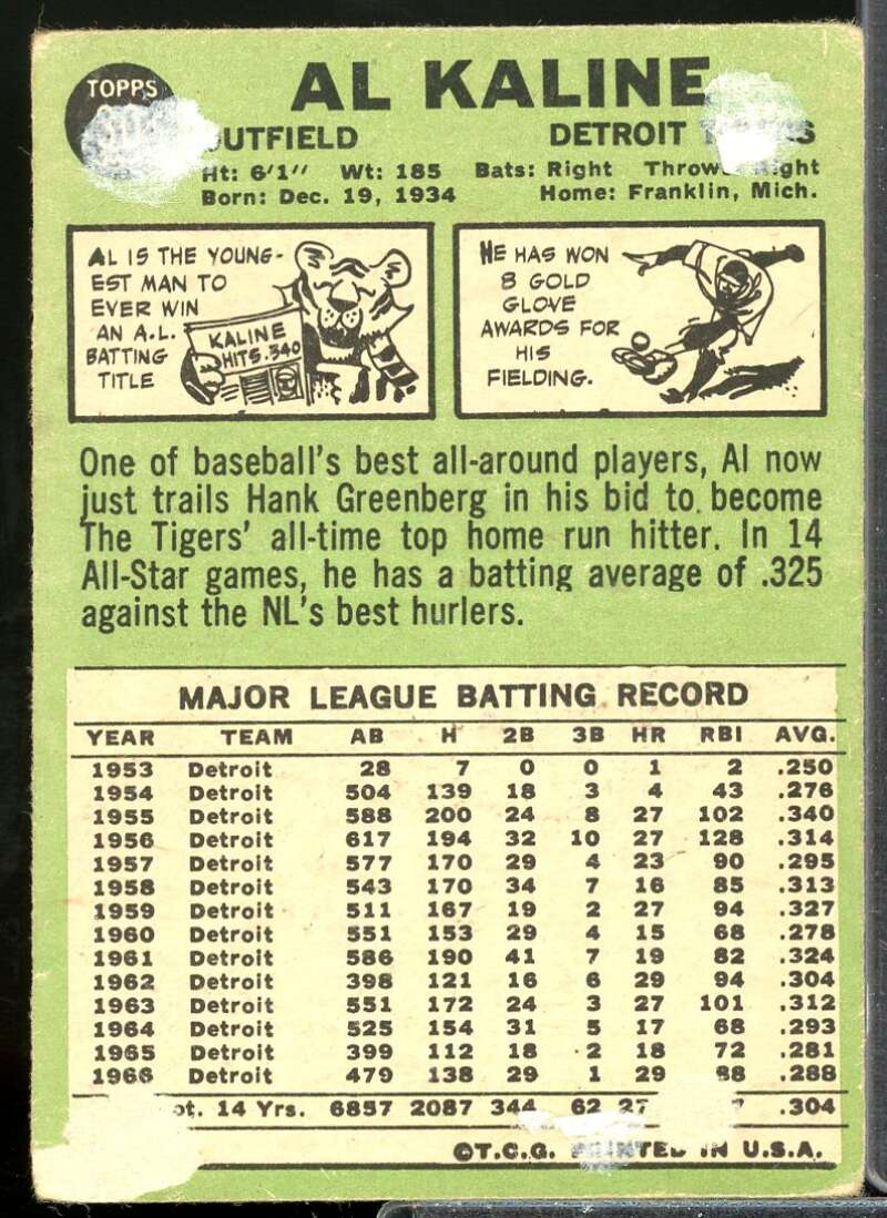 Al Kaline DP Card 1967 Topps #30  Image 2