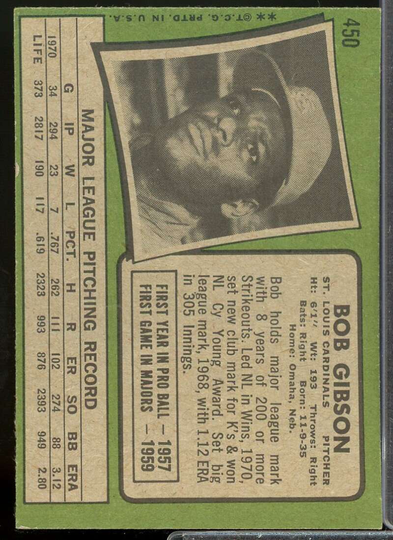 Bob Gibson Card 1971 Topps #450  Image 2
