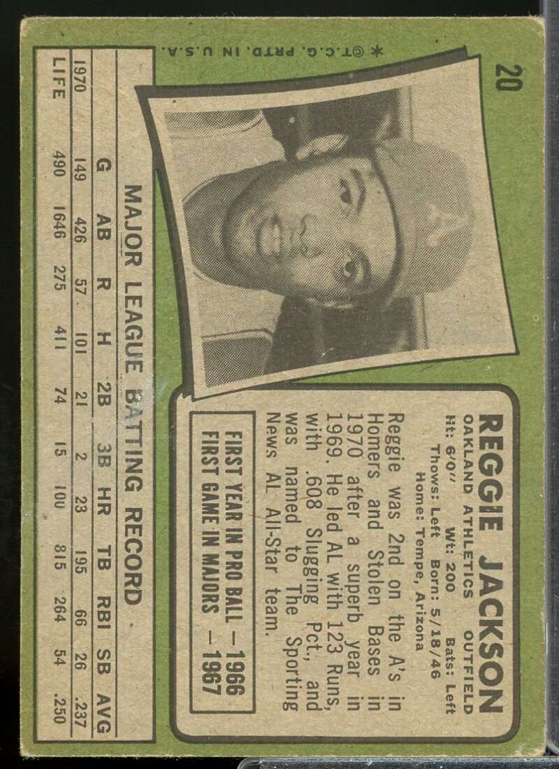 Reggie Jackson Card 1971 Topps #20  Image 2