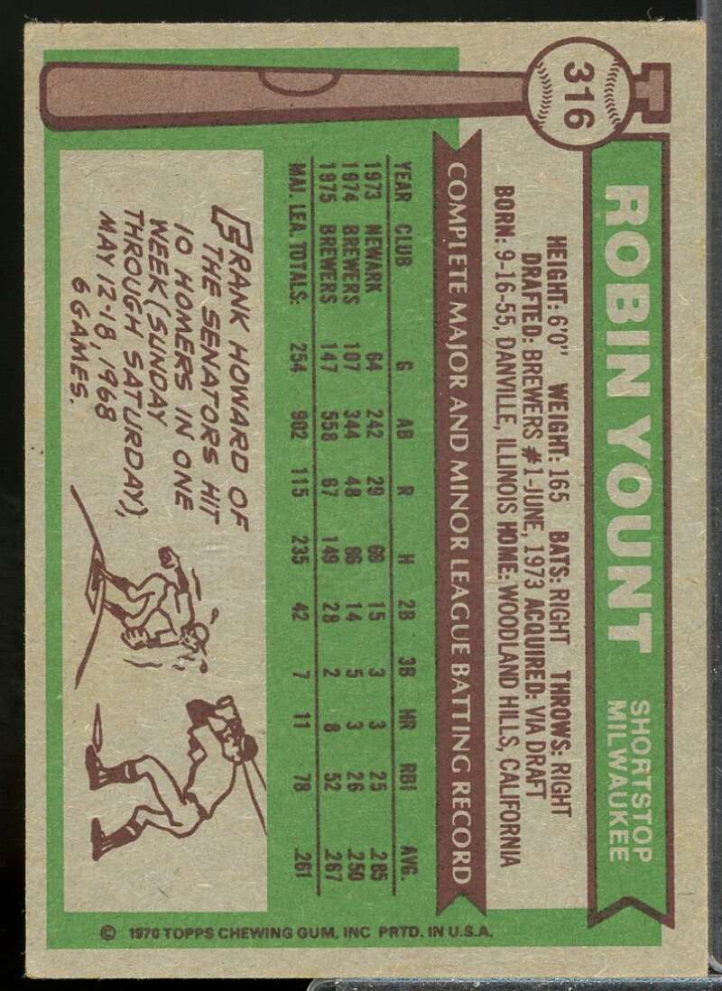 Robin Yount Card 1976 Topps #316  Image 2