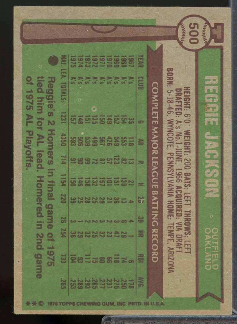 Reggie Jackson Card 1976 Topps #500  Image 2