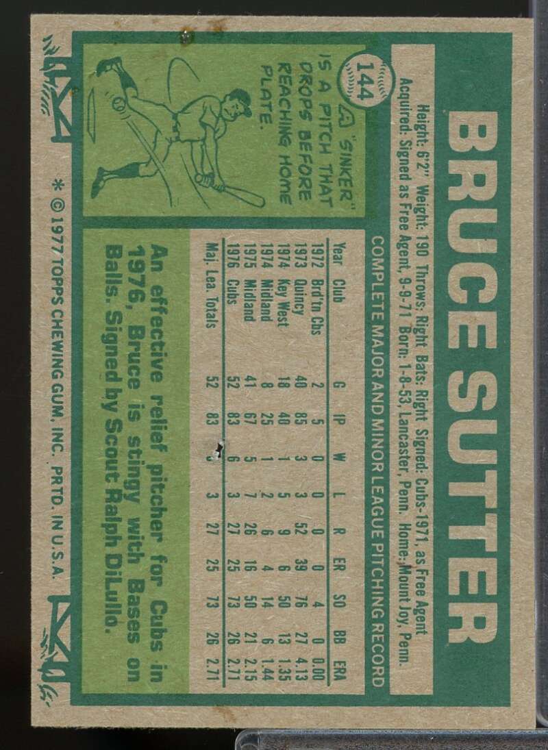 Bruce Sutter Rookie Card 1977 Topps #144  Image 2