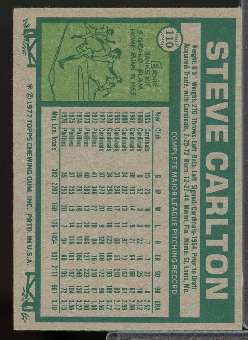 Steve Carlton Card 1977 Topps #110  Image 2