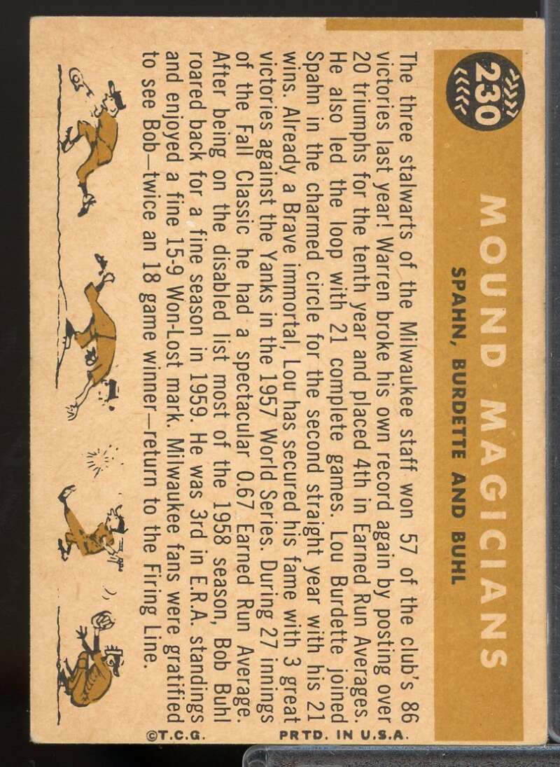 Mound Magicians/Lou Burdette/Warren Spahn/Bob Buhl Card 1960 Topps #230  Image 2