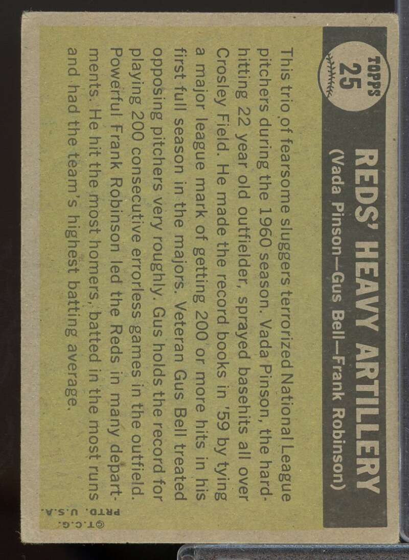 Reds Heavy Artillery/Vada Pinson/Gus Bell/Frank Robinson Card 1961 Topps #25  Image 2