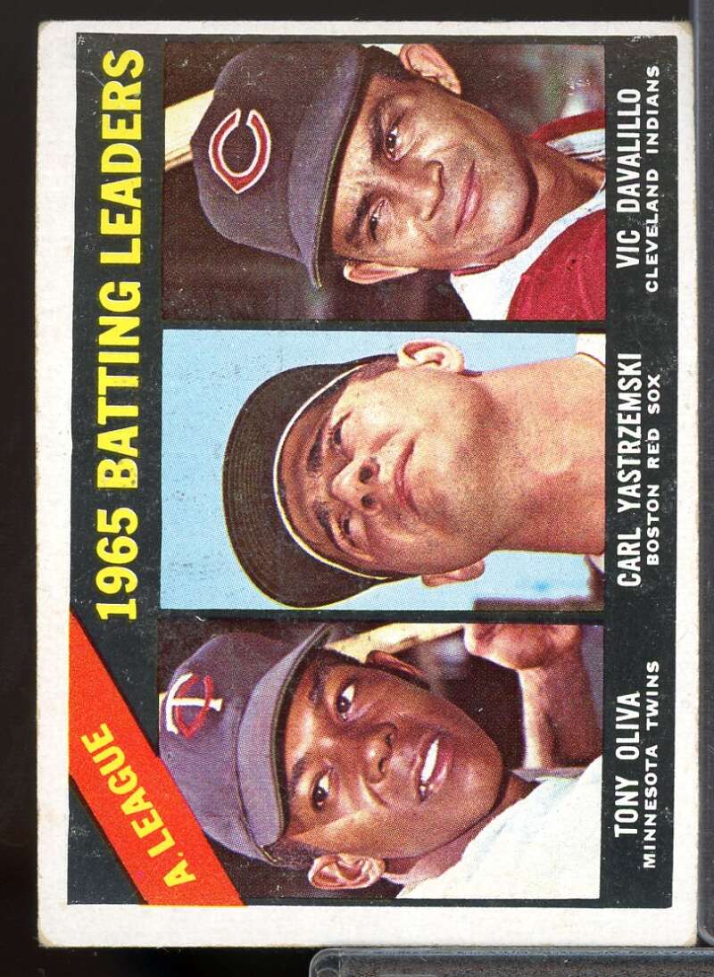 AL Batting Leaders/Tony Oliva/Carl Yastrzemski/Vic Davalillo 1966 Topps #216  Image 1