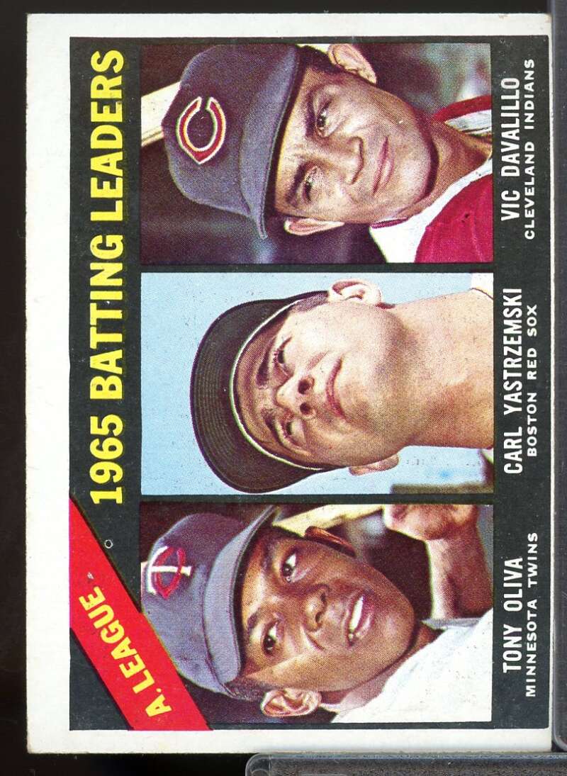 AL Batting Leaders/Tony Oliva/Carl Yastrzemski/Vic Davalillo 1966 Topps #216  Image 1