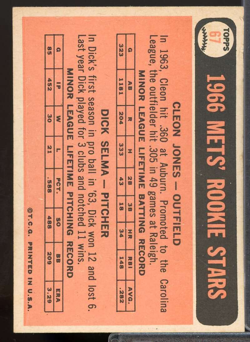Rookie Stars/Cleon Jones/Dick Selma Rookie Card 1966 Topps #67  Image 2