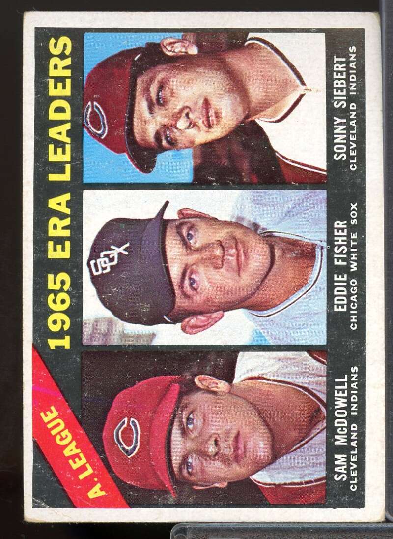 AL ERA Leaders/Sam McDowell/Eddie Fisher/Sonny Siebert Card 1966 Topps #222  Image 1