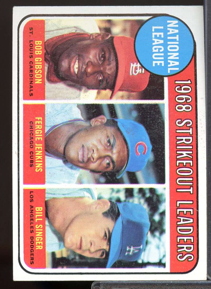 NL Strikeout Leaders/Bob Gibson/Fergie Jenkins/Bill Singer Card 1969 Topps #12  Image 1