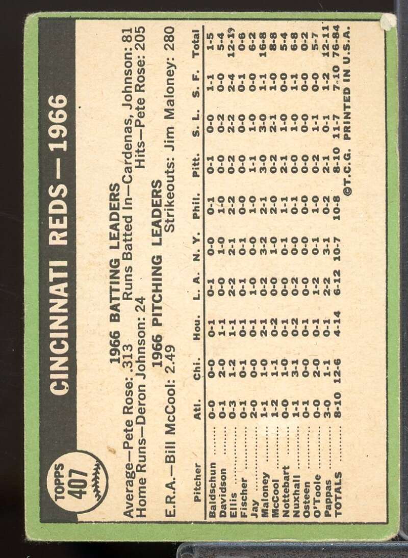 Cincinnati Reds TC Card 1967 Topps #407  Image 2