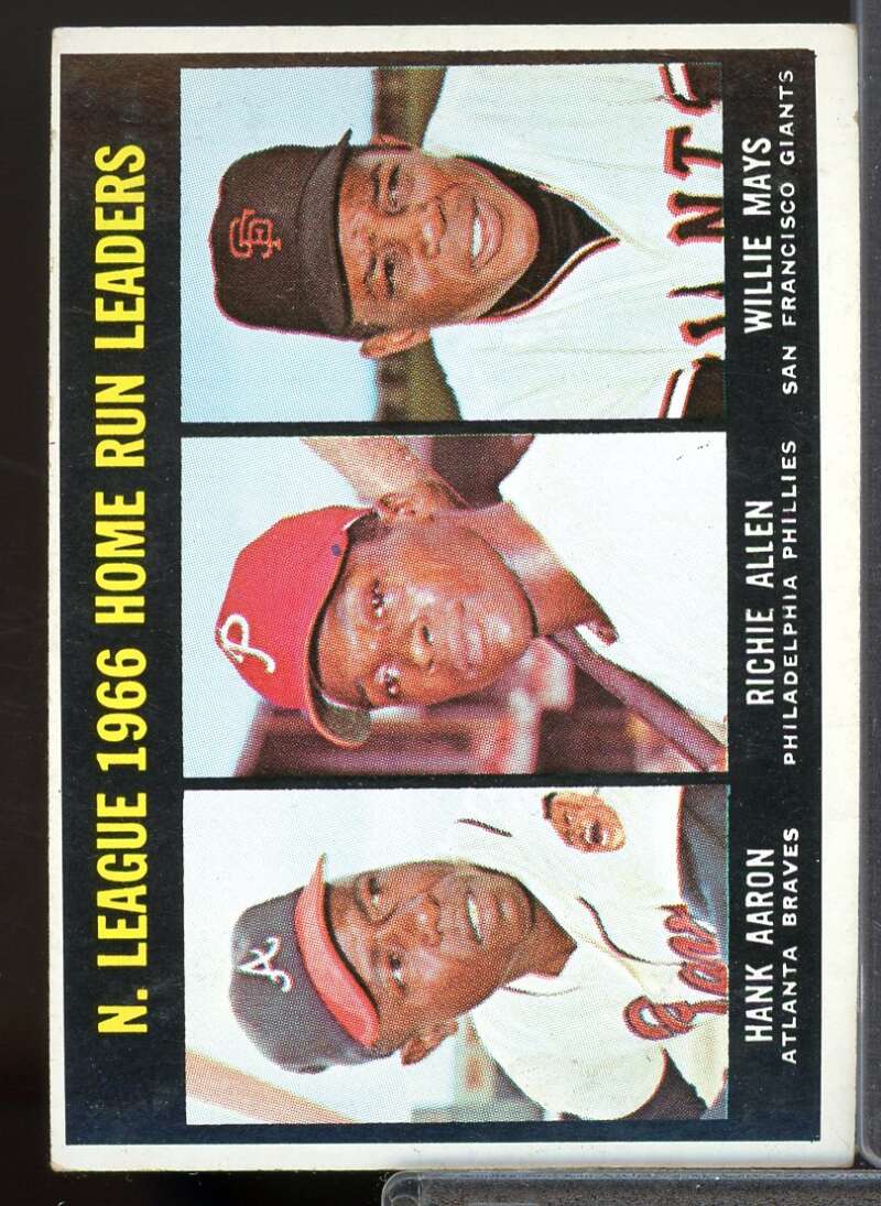 NL Home Run Leaders/Hank Aaron/Richie Allen/Willie Mays Card 1967 Topps #244  Image 1
