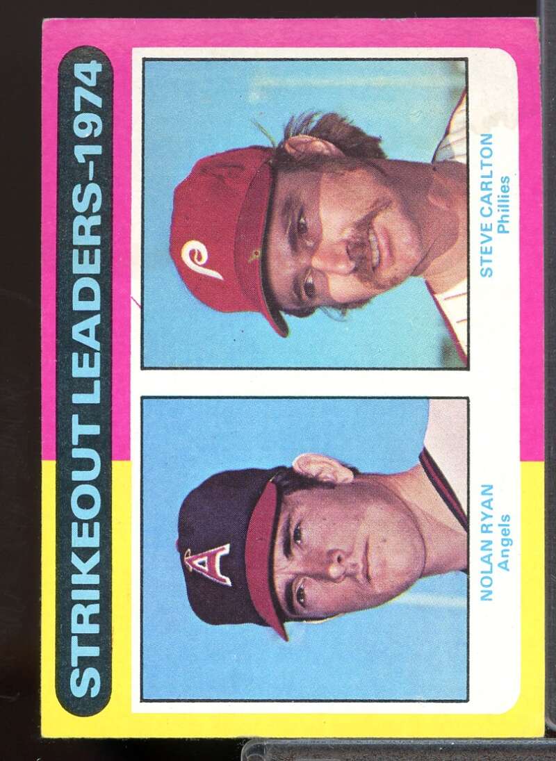 Strikeout Leaders/Nolan Ryan/Steve Carlton Card 1975 Topps #312  Image 1